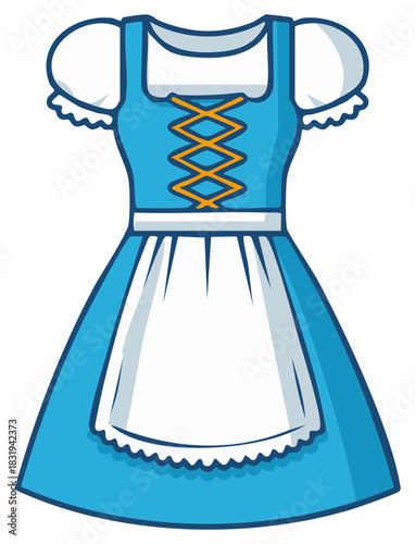Traditional Bavarian Dirndl Dress Illustration with Apron and Corset Lacing for Oktoberfest Celebrations