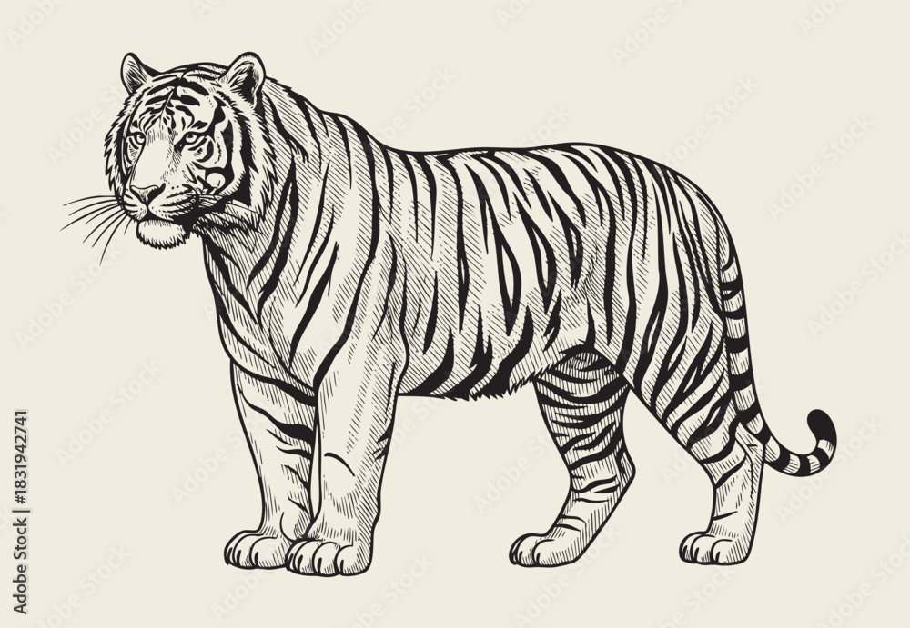Fototapeta premium Tiger (Panthera tigris) / vintage illustration