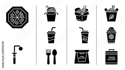Black and white food and drink icon set
