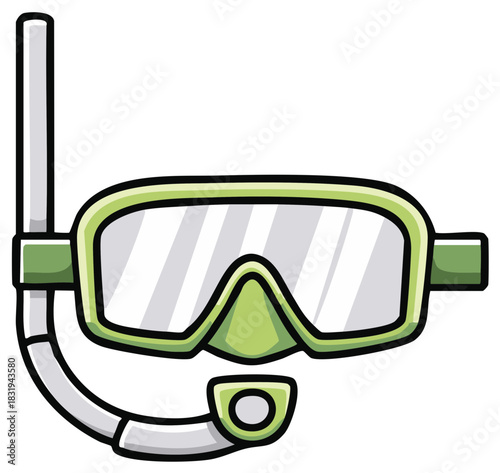Green cartoon snorkeling mask and snorkel for summer water activities