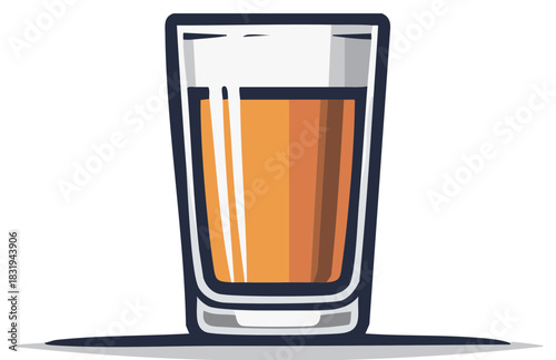 Glass of amber liquid with orange hue and white highlights for refreshment