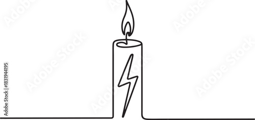One line continuous lightning candle symbol concept. Silhouette of burning memorial ceremony church tradition.one line  vector illustration  with out background