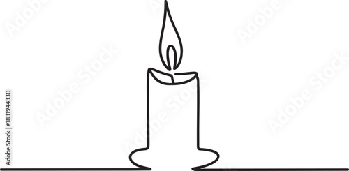 One line continuous lightning candle symbol concept. Silhouette of burning memorial ceremony church tradition.one line  vector illustration  with out background