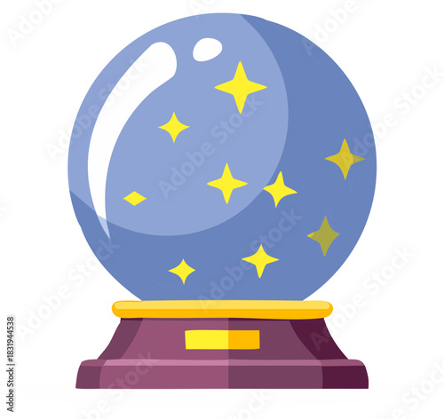 Stylized crystal ball with star design in cartoon style.