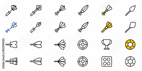 Collection of darts, target boards, a trophy, dice, and life preserver icons in various styles