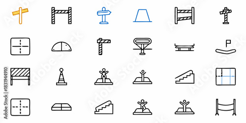 Illustration showcasing various obstacles and challenges including barriers and platforms design set