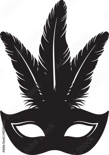 Black masquerade mask with feathers silhouette