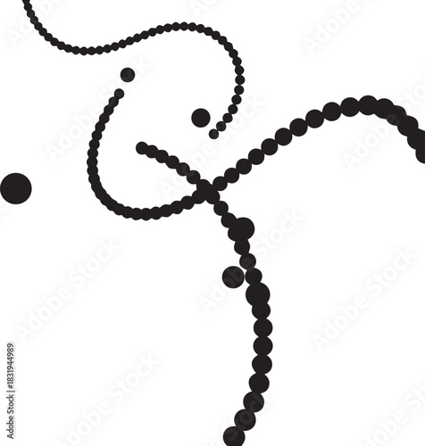 Abstract black dots forming swirling lines and shapes on white background