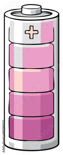 Cartoon battery with pink charge levels and plus sign indicator