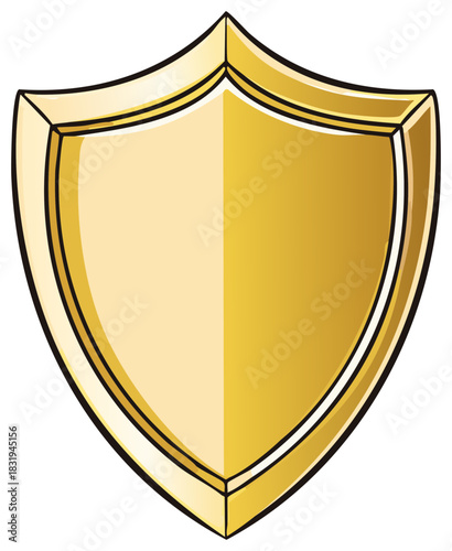 Illustration of a Golden Shield. Protection, defense, and security concept.