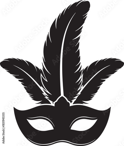 Black venetian mask with feathers silhouette