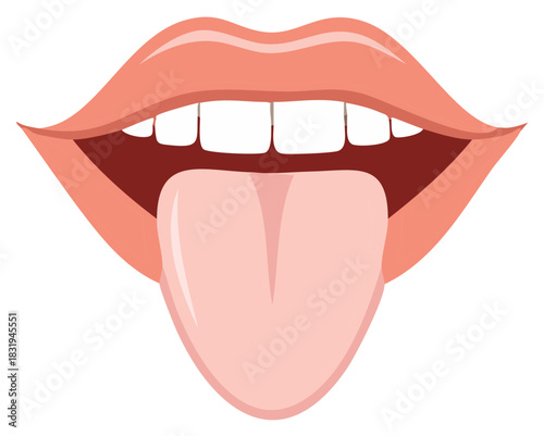 Open Mouth with Pink Lips and Tongue Sticking Out, Showing White Teeth