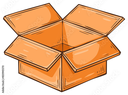 Cartoon Open Cardboard Box Illustration with Flaps and Packaging for Storage