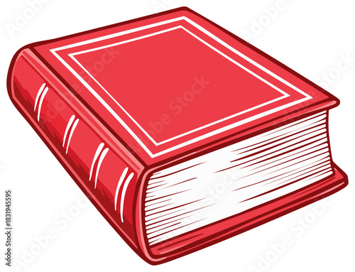 Closed Red Hardcover Book with White Border Detail Illustration