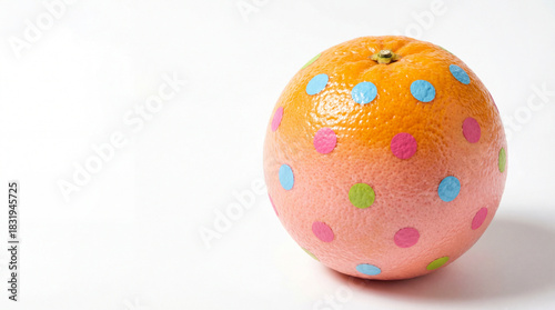 Pink Orange with Colorful Polka Dots. Unique Fruit Pop Art on White background.