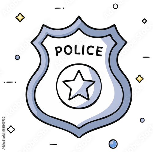 Police badge with star emblem and 'Police' text in simple hand drawn style