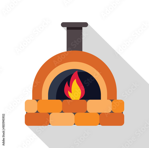 Traditional brick oven burning with fire inside, ideal for baking pizza and other dishes