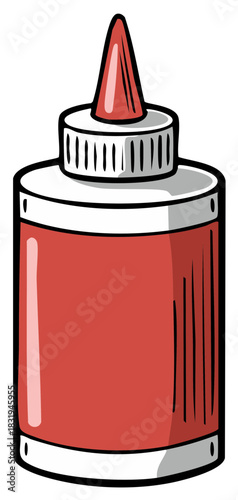 Simple cartoon illustration of a red glue bottle with a white cap and a thin applicator nozzle