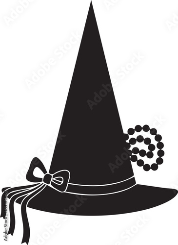 Black witch hat with ribbon and beads for halloween