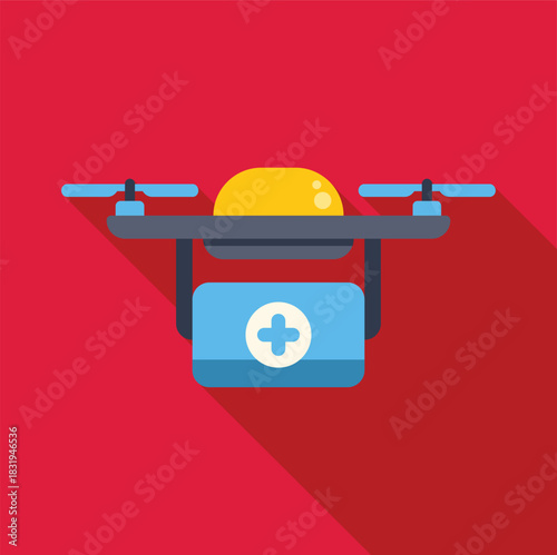 Modern medical drone carrying first aid kit, representing innovation in healthcare delivery