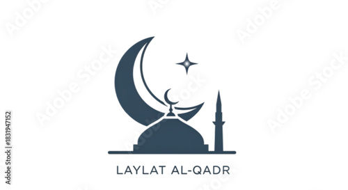 Elegant Islamic crescent moon and mosque silhouette with star, symbolizing faith and spirituality