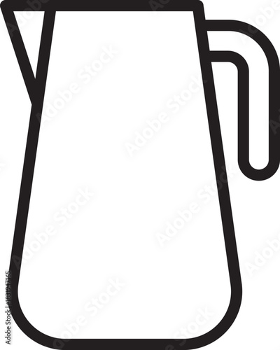 Simple line art vector of a pitcher or carafe with handle and spout. Ideal for kitchenware icons, cooking guides, beverage illustrations, minimalist design projects, and food-related branding.