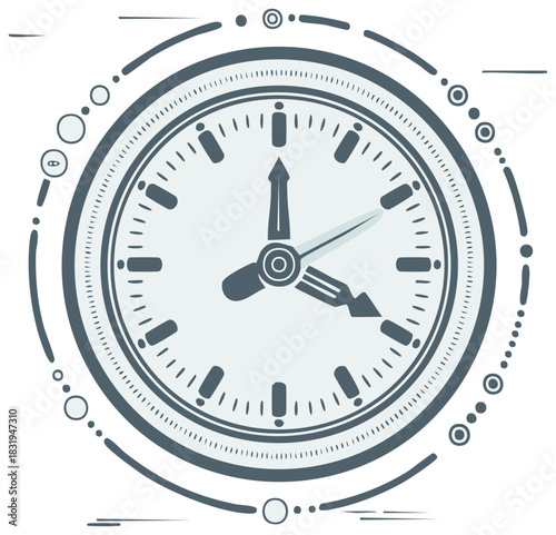 Stylized Clock Face Design Showing Time with Abstract Circular Graphic Elements, Vector Illustration