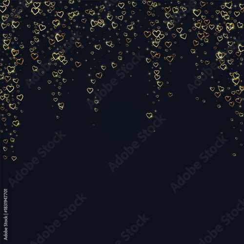 Gold hearts scattered on black background.