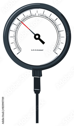 Industrial pressure gauge vector illustration with an analog dial and red needle indicating a low reading