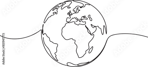 Continuous one line art drawing of earth planet, Globe, geography vector.one line  vector illustration  with out background