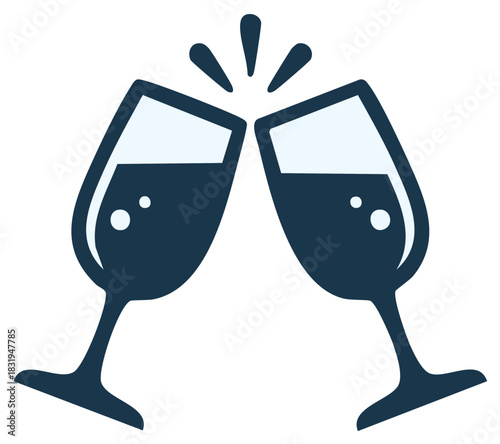 Two wine glasses clinking together, celebratory cheers concept