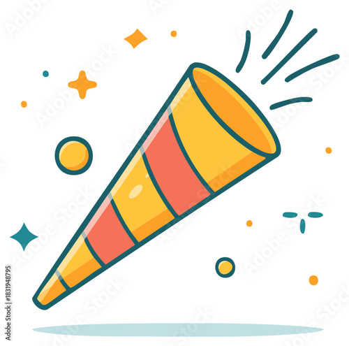 A Festive Party Popper Exploding With Colorful Confetti and Stars