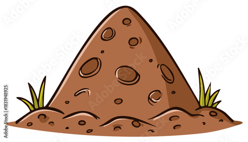 Cartoon illustration of an ant hill with grass, simple design