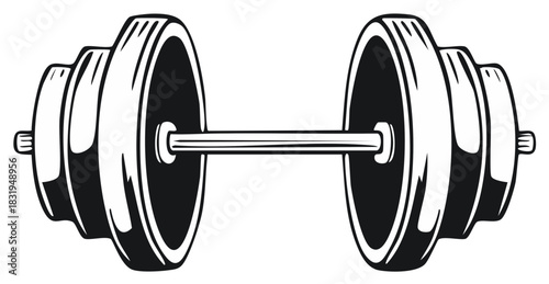 Black and white dumbbell illustration fitness gym exercise equipment icon