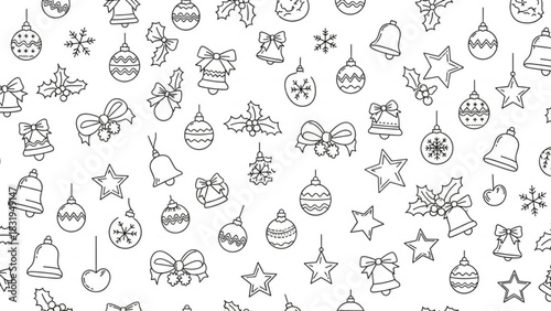 Christmas seamless pattern vector background with ornaments bells stars holly and snowflakes design 100