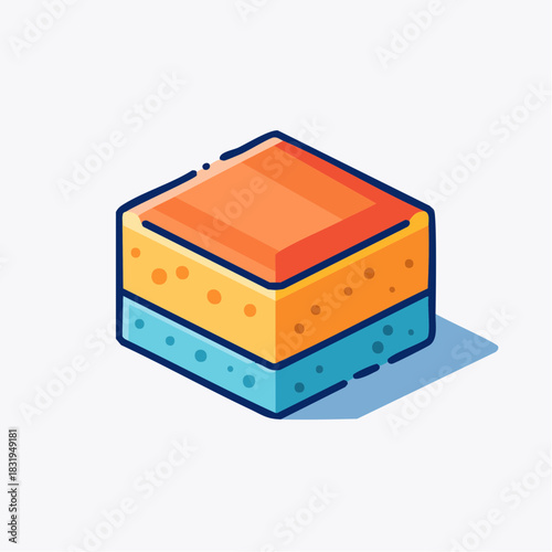 Isometric Pixel Art Sponge With Two Toned Colors And Simple Shadow On White Background