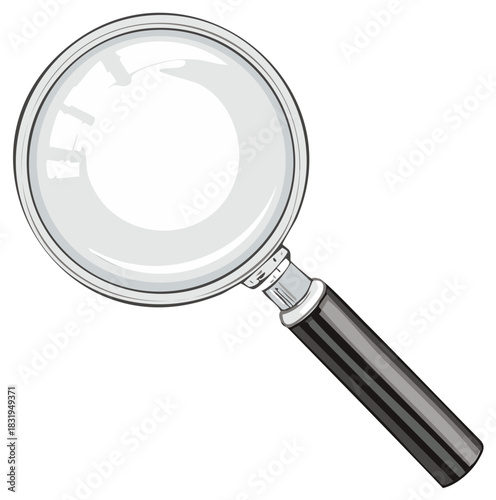 Classic magnifying glass with a black handle vector illustration for search and investigation concepts