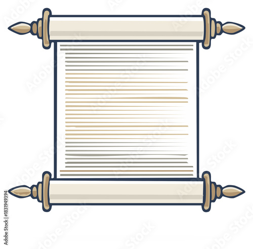 Ancient Scroll with Detailed Lines and Decorative Finials on Cylinder Ends