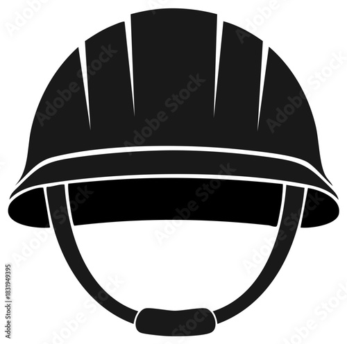 Black hard hat icon silhouette with chin strap for safety and protection