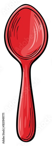 Bright red spoon cartoon illustration simple kitchen utensil drawing vector graphic