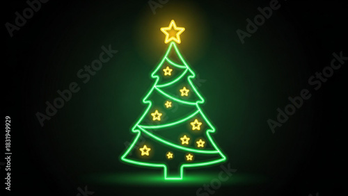 Download christmas tree neon light vector illustration festive season holiday celebration design symbol icon 100