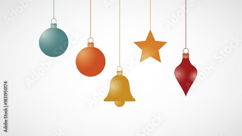 Christmas ornaments vector graphic design with hanging balls star and bell for holiday decoration