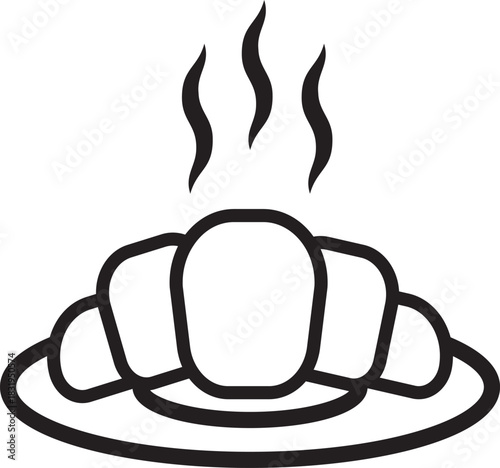 Vector illustration of a hot croissant on a plate with steam lines. Ideal for bakery branding, breakfast menus, café promotions, food blogs, and cozy lifestyle-themed design projects.