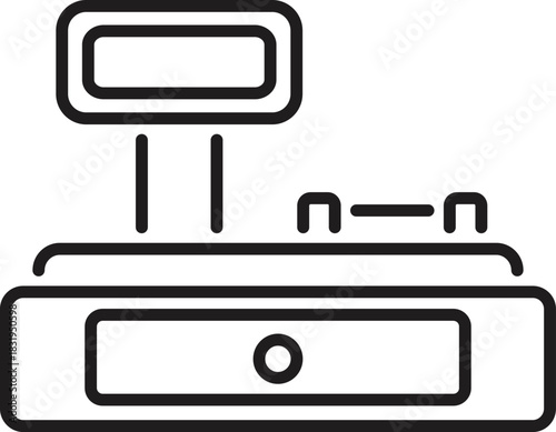 Simple line drawing of a cash register, symbolizing retail, payments, and financial transactions in a commercial setting