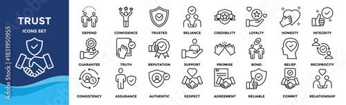 Trust icon set collection. an icon pack contain loyalty,honesty,reliance,credibility,integrity,confidence,depend