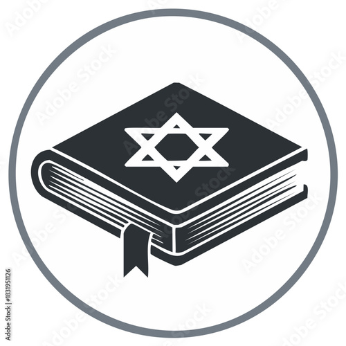 Jewish religious book icon with Star of David symbol in a circle graphic design