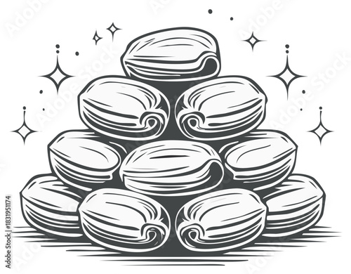 Stack of Delicious Pistachios with Sparkles Illustration