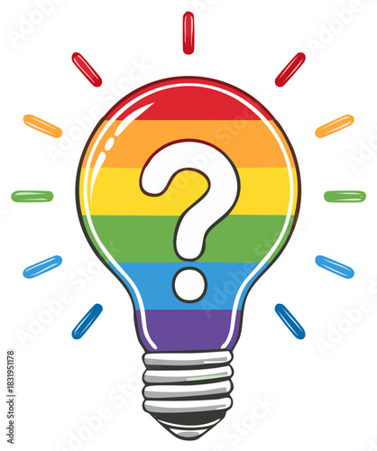 Rainbow question mark lightbulb symbolizing uncertainty and diversity of ideas