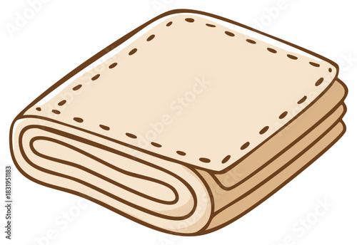 Cartoon styled folded fabrics with sewn edges on flat pile cloth drawing and seamless vector pattern