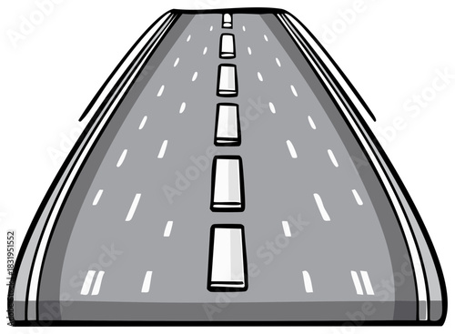 Cartoon highway with lane markers disappearing into the distance.